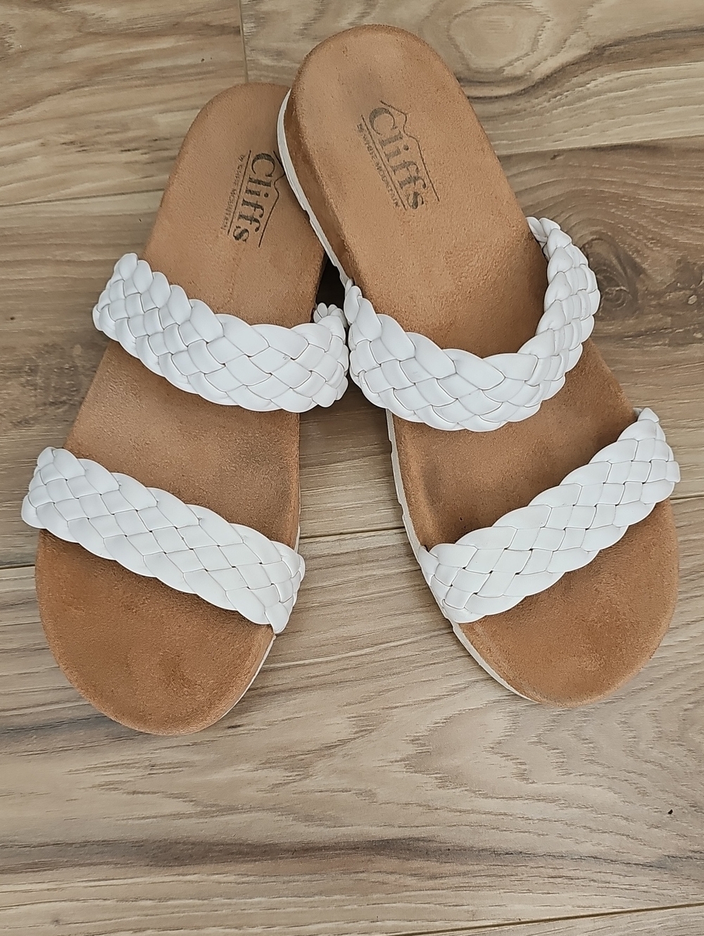 Cliffs by WHITE MOUNTAIN White Braided Double-Strap Slide Sandals